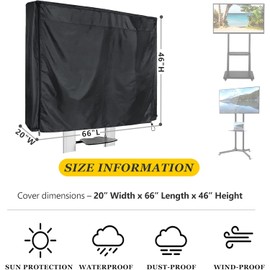 Mobile Outdoor TV Stand Cover for 60-72 Inches Mobile TV Cart Black Waterproof Moisture-proof Dust-proof TV Screen Protection Cover