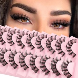Sixstarhair Cat Eye False Eyelashes Artificial Natural Look Russian Strip Lashes D Curl Cateye Fake Lashes 3D Natural False Eyelashes 10 Pairs Fluffy Cat Eye Hybrid Wispy Volume Eyelashes