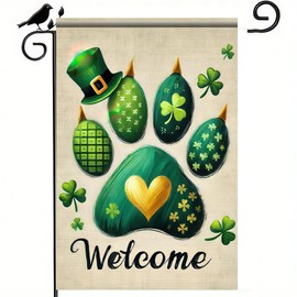 BlissYard Welcome St Patricks Day Garden Flag Irish Dog Paw Outside Yard Flag 12x18 Inch Double Sided Green Hat Lucky Shamrocks Yard Decoration Farmhouse Holiday Seasonal Outdoor Decor