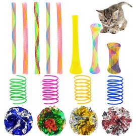 AIMICOCA Pack of 30 Cat Toy Set, Colourful Cat Toy Balls 6 cm, Colourful Cat Feather Toy and Cat Tube Toy, Interactive Cat Toy for Cats, Kittens, Pets