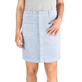 DENIMFY DFAlina Women's Midi Autumn Cord Stretch A-Line Midi Skirt Knee-Length Pockets Buttons Skirt Blue Beige Green S M L XL, Vintage Jeans Blue (59205)