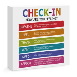 Mental Health Desk Decor Sign Self Care Check In Wooden Block Sign Therapy Office Decor Therapist Office Desk Accessories Table Decorations for Bedroom Living Room