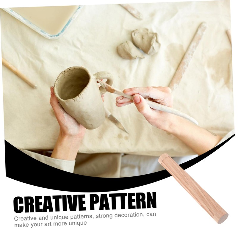 jojofuny Textured Wooden Clay Roller Multi Functional Pottery Printing Stick
