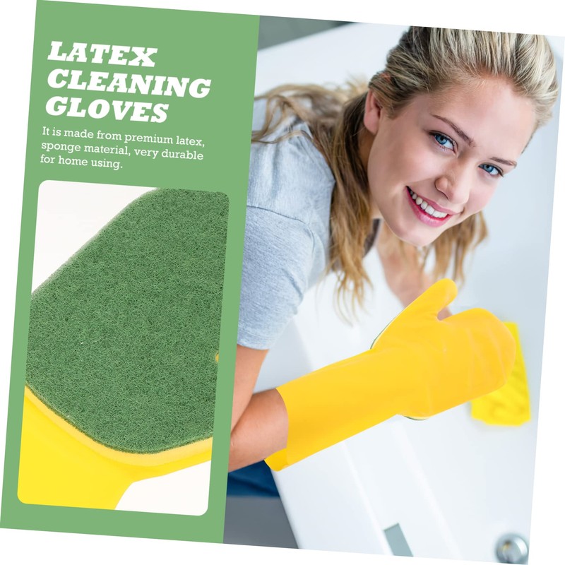 Gatuida Reusable Household Cleaning Gloves Yellow and Green Latex Dishwashing