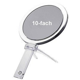Kosmetex Hand- und Stellspiegel mit 10-fach Vergrößerung, Acryl mit Ständer, 2 Spiegelflächen, Kosmetik-Spiegel, 10-fach