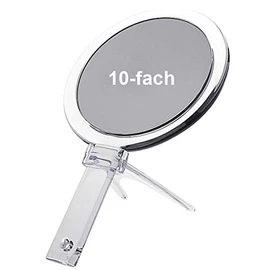 Kosmetex Hand- und Stellspiegel mit 10-fach Vergrößerung, Acryl mit Ständer, 2 Spiegelflächen, Kosmetik-Spiegel, 10-fach