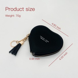 FuninCrea Coin Purse, PU Leather Coin Pouch Cut Small Coin Purse with Zipper for Womens and Girls, Heart-Shaped Change Purse Small Coin Wallet with Keychain for Store Cards, Cash, Keys (Blue)