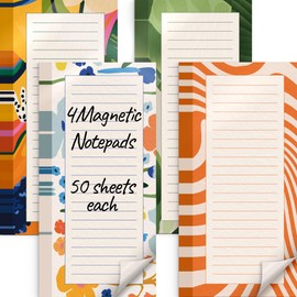 X-bet MAGNET Magnetic Notepads for Refrigerator 4 pack 50 sheets, 70g double gummed paper with color printing, magnetic grocery list pad for fridge