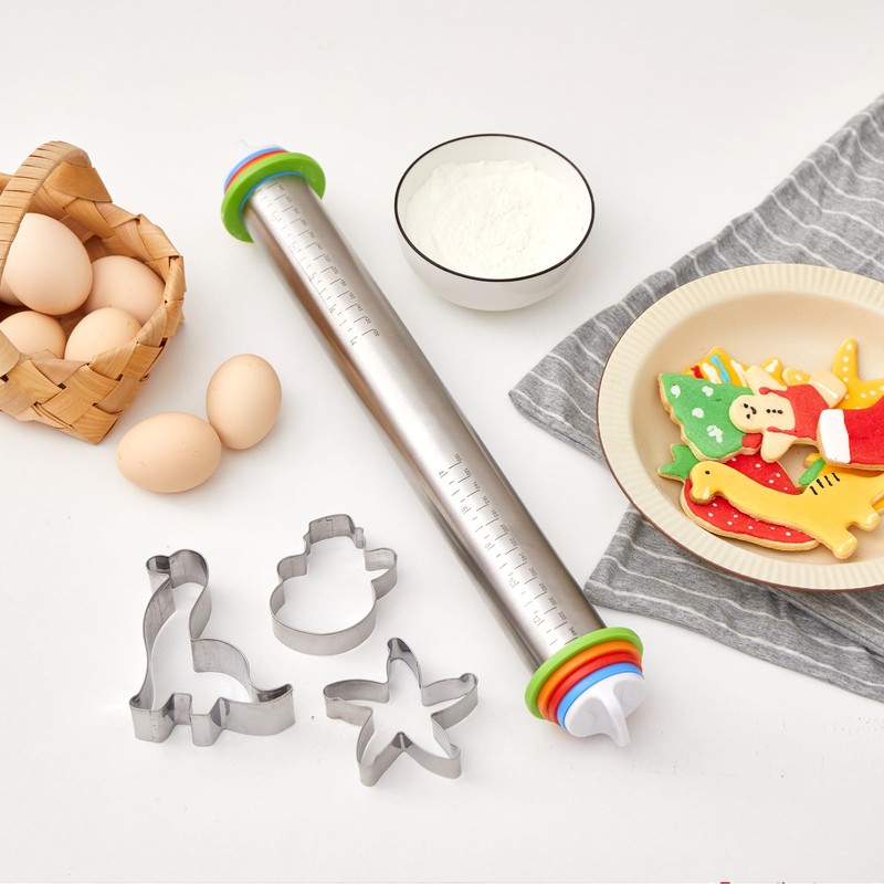 Rolling Pin with Thickness Rings, Fulimax 17" Adjustable Stainless Steel