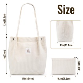Iioscre Corduroy Tote Bag for Women,Large Capacity Shoulder bags,Reusable Grocery Shoulder Bag with Inner Pockets﻿