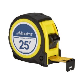 Maxxima 25 ft. Tape Measure, Retractable, Manual Thumb Control and Pause Lock, Belt Clip, 1-Inch Wide Blade, Heavy Duty, Nylon Coating, Easy Grip, Yellow & Black