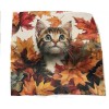 Cat Kitty Fall Leaves Fall Thanksgiving Linen Throw Pillow Cover