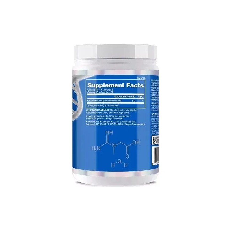 Creatina Monohidratada Micronizada Evogen 60 Serv Sabor Sin Sabor
