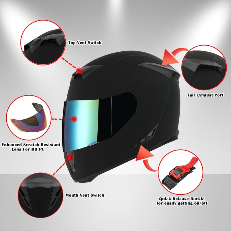 1STorm Motorcycle Full Face Helmet Skull King Glossy Black+ One
