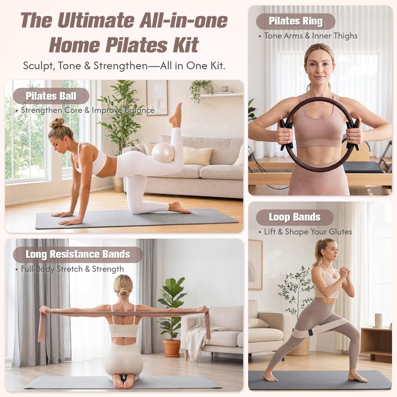 GINMIC Pilates Kit, Pilates Equipment for Women Home Workouts, at
