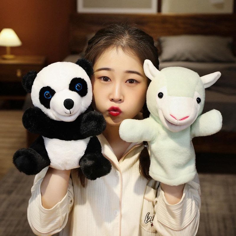 Plush Hand Puppet Donkey Lamb Panda Rabbit Soft Stuffed Animal
