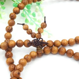 Thajaling 8 mm 108 Prayer Beads Mala Bracelet Natural Gold Wood Tibetan Buddhist Buddha Meditation Necklace Mala Bracelet, Wood