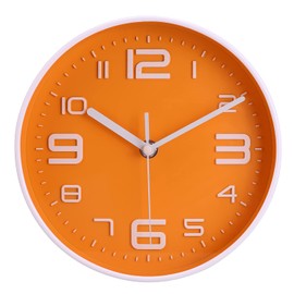 Topkey 8” Round Silent Wall Clock Easy Read Big Numbers Kitchen Modern Non-Ticking Decorative Wall Clock for Bedroom Office School- Orange