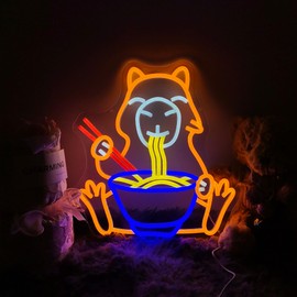 Capybara Ramen Noodles Neon Sign USB Powered for Wall Decor,Ramen Neon Night Light Sign Dimmable for Bar Man Cave Bedroom Pub Bar Accessories Decorations Aesthetic, Birthday Gifts
