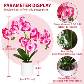 Bloom Life Artificial Orchid in Cement Pot, 13 Realistic Phalaenopsis Flowers with 3 Stems, 18" Tall Faux Orchid Arrangement for Home Decor/Office/Wedding Decor (Pink Purple)