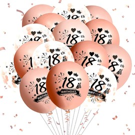 Kareeran Girls 18th Birthday Balloons, 18 Pcs Rose Gold & Pink, 12 Inc Round Latex Balloons with Confetti, Perfect for Teenagers & Young Adults, Birthday Decor Supplies