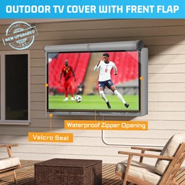 Heavy Duty Weatherproof & Waterproof 600D Oxford TV Covers - 60 to 65 Inch Outdoor TV Screen Protectors with Zippers