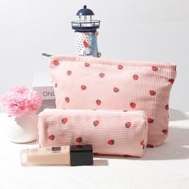 OZAOZ Makeup bag for Women, Flower Cosmetic Bags Zipper Pouch, Large Capacity Corduroy Makeup Bag, Travel Toiletry Bag Organizer for Women and Girls (Flower-H)