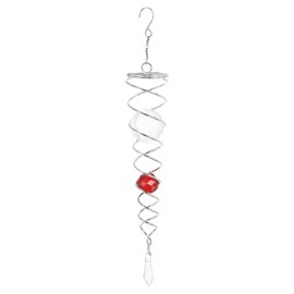PATIKIL 13 Inch Gazing Ball Spiral Tail, Stainless Steel Wind Spinners Stabilizer with 2 Glass Balls Prism and Hanging Swivel Hook for Indoor Outdoor Garden Decoration, Red