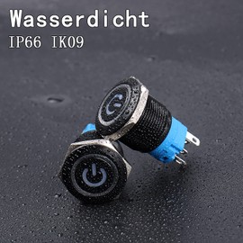 JIQI 2 x 19 mm Momentary Waterproof Pressure Switch 12 V to 24 V 3 A On/Off Button Switch with LED Lighting Black Metal Housing Pre-Wired Momentary Push Button for Car DIY Car Motorcycle (White)