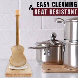 Winkee Rocks - Guitar Cooking Spoon with Stand - Musical Kitchen Aid Made of Wood I Dishwasher Safe Drip Tray I Ideal for Portioning