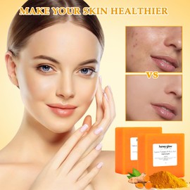 eltolent Honey Glow Lemon Turmeric Kojic Soap Bar, Honey Glow Turmeric Soap, Lemon Kojic Soap, Turmeric Soap Bar for Face ＆ Body, Natural Turmeric Handmade Soap for All Skin Types (2 PCS)