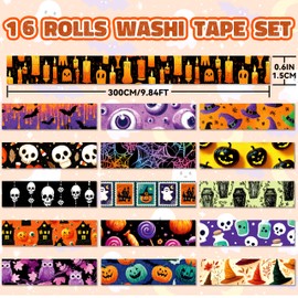 Joysoong Halloween Washi Tape Set, 16 Rolls Pumpkin Decorative for Crafts