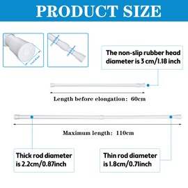 8 Pack Window Security Bar Extendable Tension Rods 23.6-43.3 Inch 1.2'' Diameter Adjustable Sliding Glass Door Lock Security Stick Window Safety Bars with Rubber Tips for Bathroom Cupboard