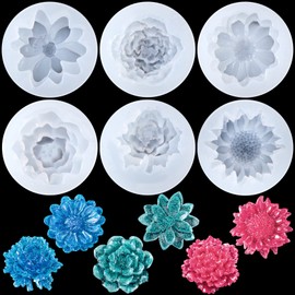 6pcs Mini Mirror Flower Resin Mold, PAGOW Silicone 3D Flower Crystal DIY Casting Molds, for Earring, Jewelry Pendants Making Tool（6 Different Size）