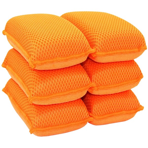 Miracle Microfiber Kitchen Sponge by Scrub-It (6 Pack) - Non-Scratch Heavy Duty Dishwashing Cleaning sponges- Machine Washable- (Orange)