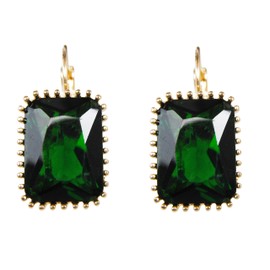 Navachi 18k Gold Plated Green Square Zircon Crystal Hoop Az1238e Leverback Earrings