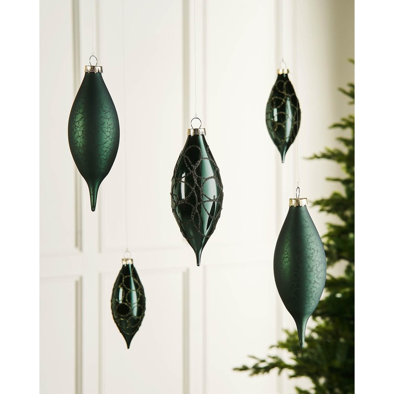Sage Green Teardrop Glass Baubles