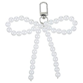 Qulkws White Pearl Bow Keychain, Wonderful Pearl Bow Tassel Keychain, Sweet Bag Car Keys Charms, Y2k Bowknot Keyring, Bag Charm, Purse Charms,Car Keychains for Women Decorative Accessories