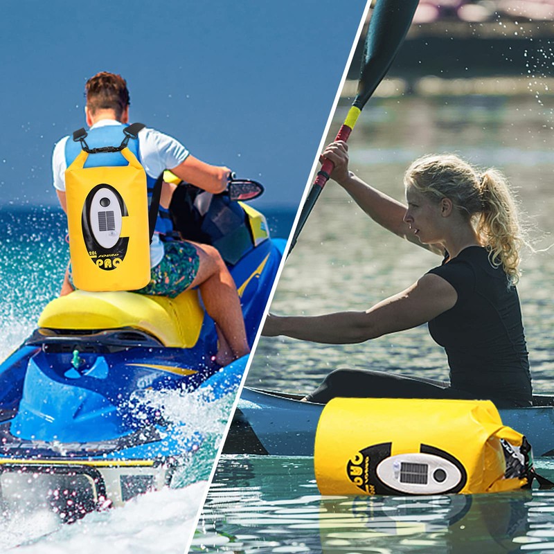 Qoolife Dry Bag Waterproof with Solar Bluetooth Speaker & Light