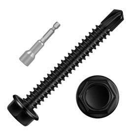 #12 x 2" Black Hex Washer Head Self Drilling Screw, Flanged Hex Self Tapping Screws, Sheet Metal Screws, 410 Stainless Steel, 60 PCS