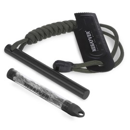 NESAYVER Fire Starter Survival Tool,4 x2/5 in Thick Round Ferro Rod Fire Striker Kit with Paracord Lanyard for Hiking,Camping,Emergency Flint and Steel Up to 20000 Strikes,Flint and Steel,Tinder Rope