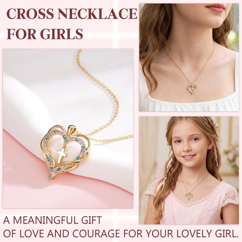 Esrial Granddaughter Daughter Gifts Heart Cross Necklace Gifts