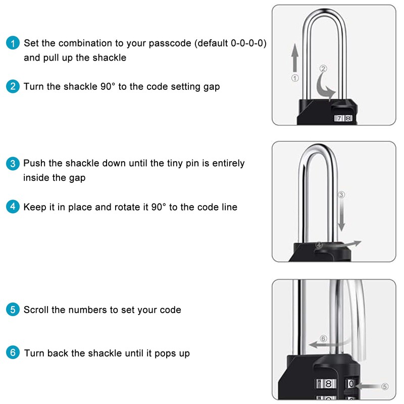 Diompirux Set of 2 Combination Lock with Shackle Long, 4