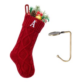 VRFASHION Christmas Stockings with Initials, Letter A Embroidered Xmas Stockings, 18" Large Monogram Knitted Xmas Stocking, Christmas Party Fireplace Family Hanging Stocking Decorations(1 Pack, Red)