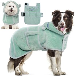 DENTRUN Dog Robes for After Bath - Super Absorbent & Fast Drying Coat with Hood, Bathrobe Beach Essentials, Bath Towels for Drying Dogs Large, Bath/Beach/Swimming Quick Dry Towel Robe