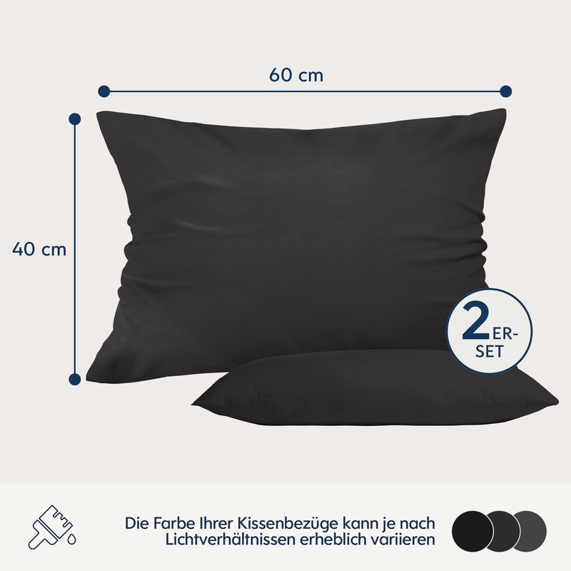 Dreamzie Pillowcase, 40 x 60 cm, Dark Grey, Set of