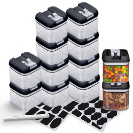 Cheer Collection Airtight Food Storage Containers, Kitchen Storage Containers for Pantry, Set of 12 Food Containers with Lids Airtight, Pantry Storage Containers & Organizers with Lids, 5L, Black