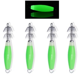 Luminous Squid Jig Hooks Fluorescent Fishing Lure Baits Luminous Cuttlefish Sleeve Jig Octopus Lures Set for Freshwater Saltwater Fishing(4pcs)