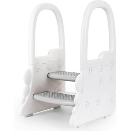 2-Step Toddler Stool with Handrail, Anti-Slip Kids Stool for Bathroom Sink, Kitchen Counter, and Potty Training Toilet