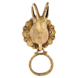 Purpledip Brass Metal Door Knocker: Antique Design Deer Head Gate Handle (11016)